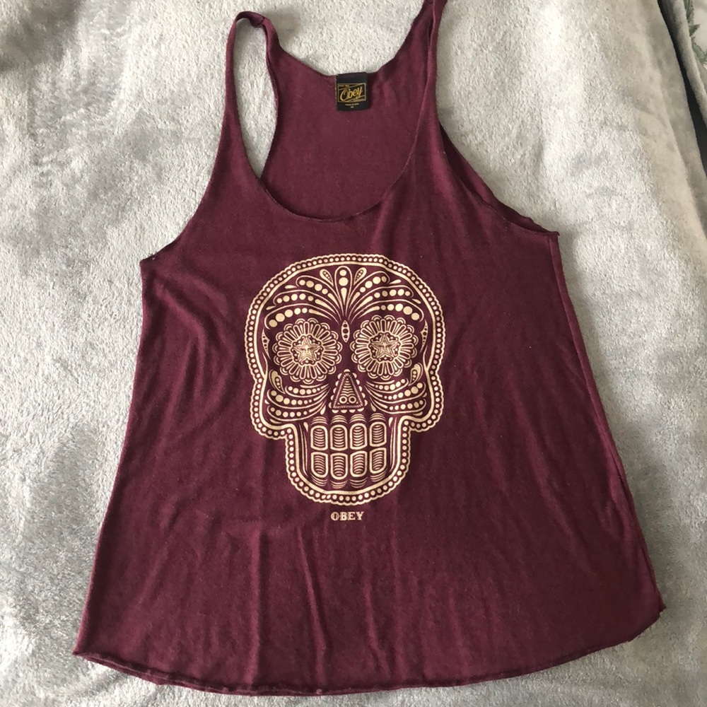 Obey sugar skull racer back tank